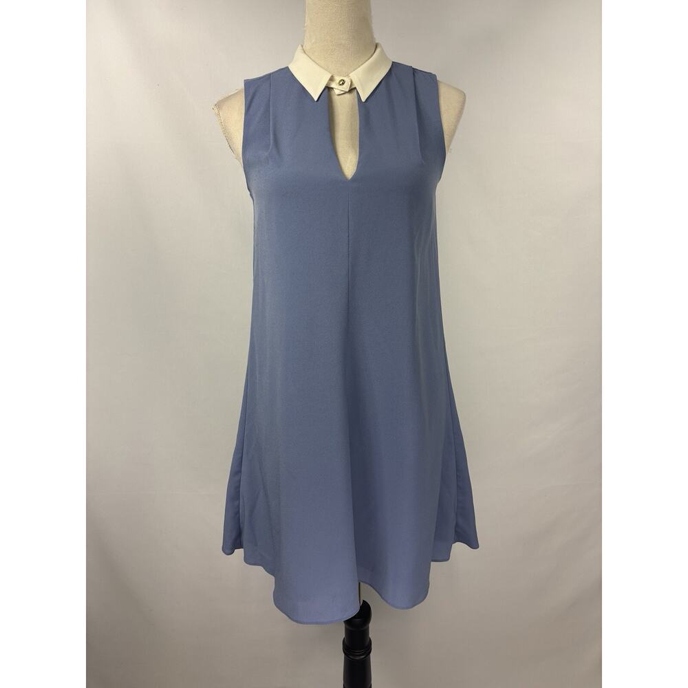 Marchesa Rose Collared Dress Blue Cream XS Knee Length Sleeveless